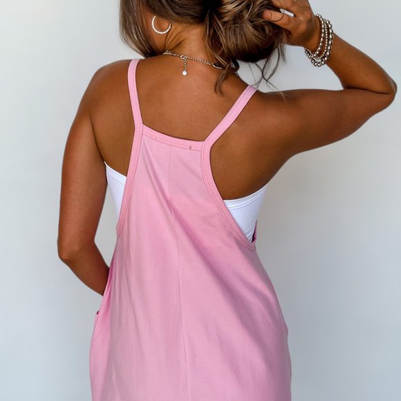 Pink Spaghetti Straps V Neck Jersey Romper NWT - Picture 3 of 14